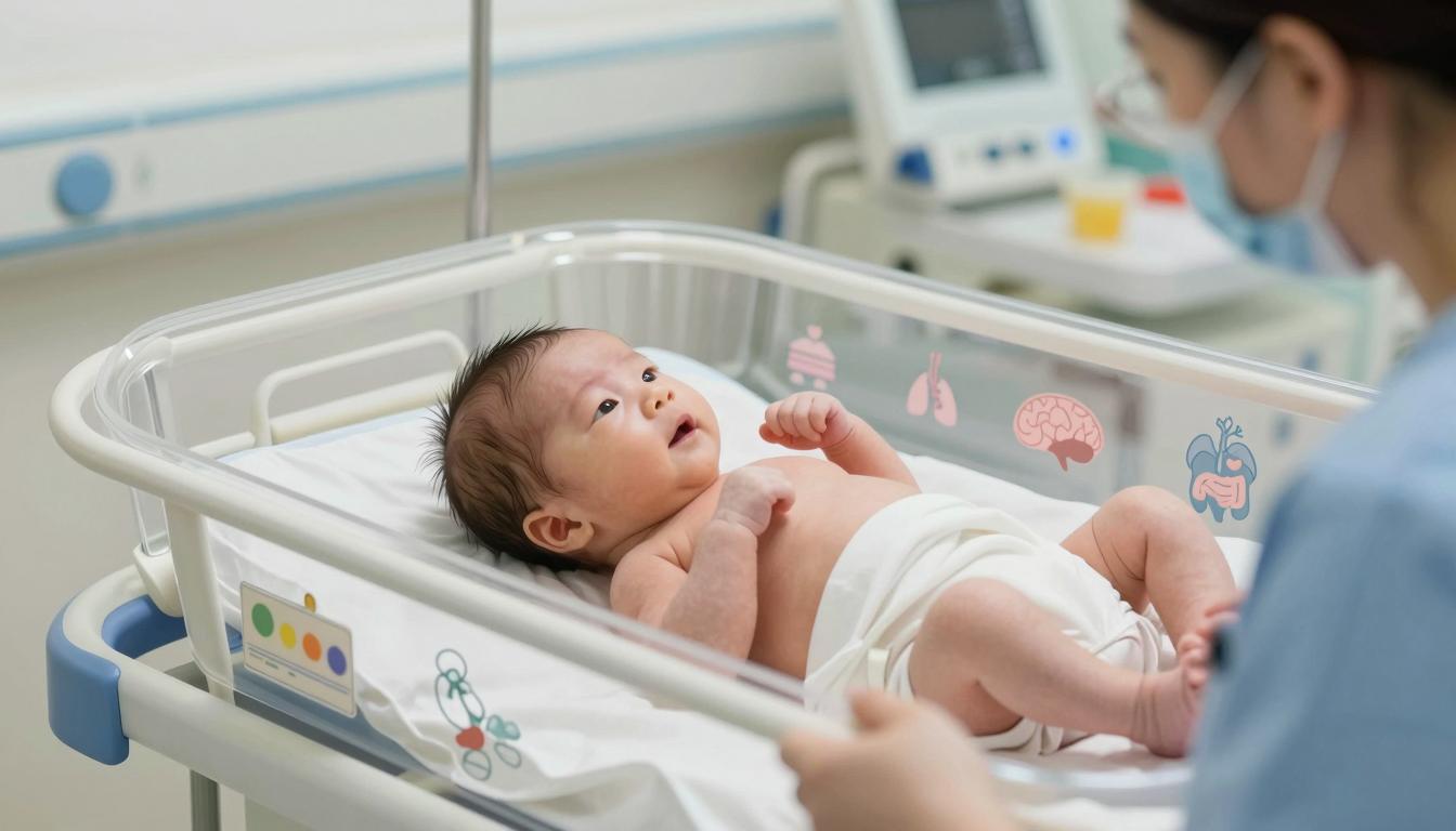 Premature baby receiving medical care in a neonatal unit