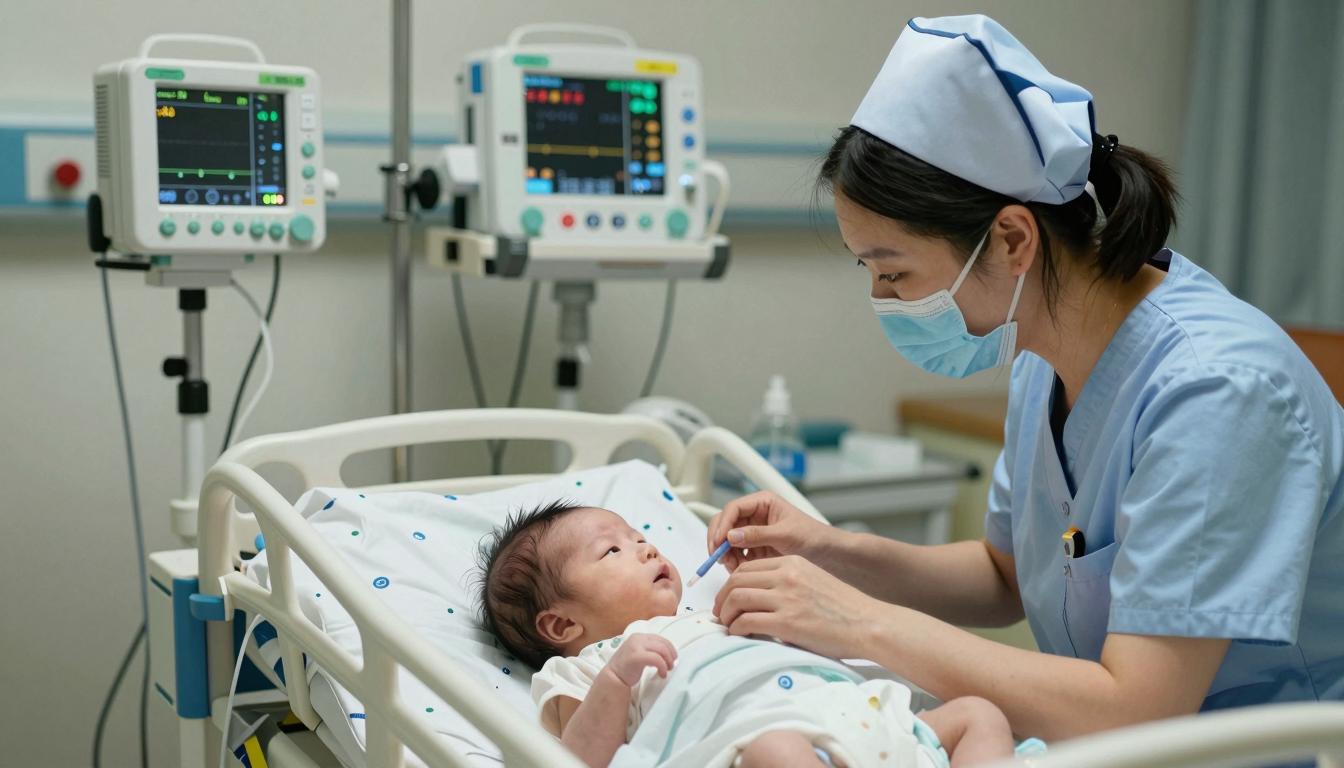 Doctor monitoring health issues in a preterm infant